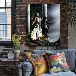 Sorceress Bolack Dragon Fantasy White Poster