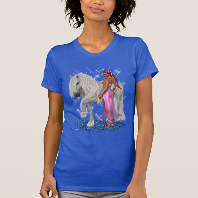Sorceress och vit hingst. t shirt (Framsida)