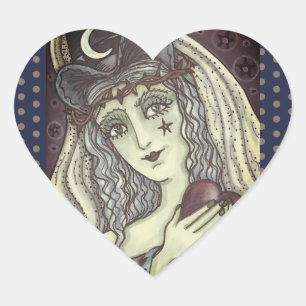SORCERHET, GOTH WITCH HEART STICKERS Heart LAKAN Hjärtformat Klistermärke