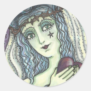 SORCERHET, GOTH WITCH HEART STICKERS Round LAKAN Runt Klistermärke