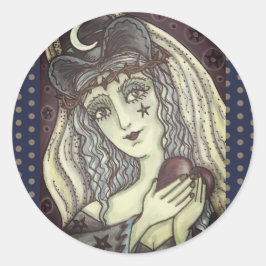 SORCERHET, GOTH WITCH HEART STICKERS Round LAKAN Runt Klistermärke