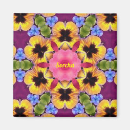 SORCHA ~ Abstrakt Pansy ~ Rosa Blue Lila Gult Magnet