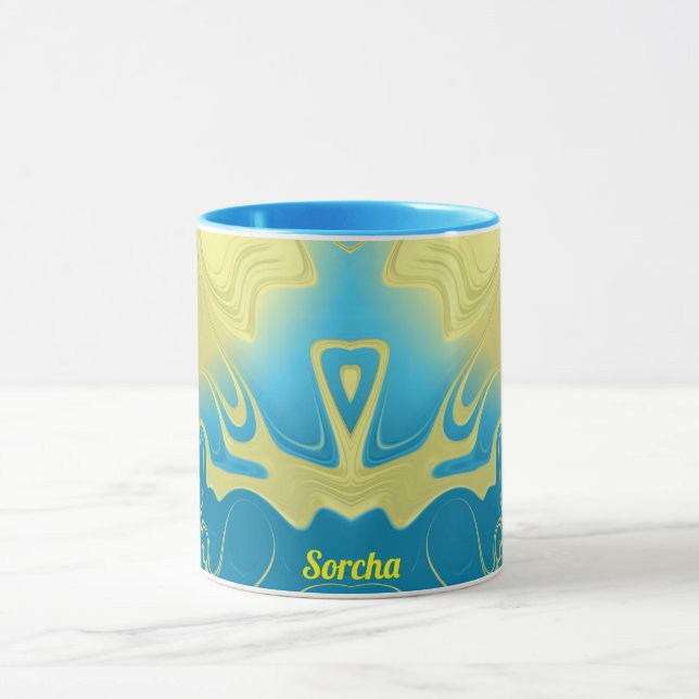 SORCHA ~ Zany 3D Fractal ~ Gult Blue 3D Mugg (Center)
