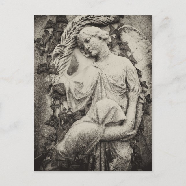 Sorg med ängel, minnesstund, begravning  vykort (Framsida)