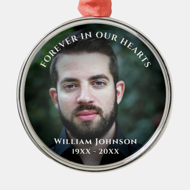 Sorg Minnesfirande Av Livet Anpassat Foto Julgransprydnad Metall (Framsidan)