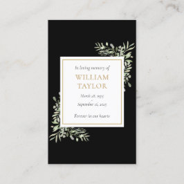 Sorgekort för begravning med minnesgrönska visitkort