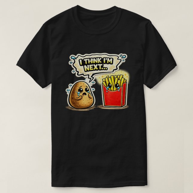 Sorgig Potatis Och Pommes Rolig Tecknad Konst T Shirt (Design framsida)
