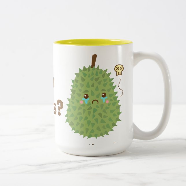 Sorglig Durian som inte får några kramar Två-Tonad Mugg (Höger)