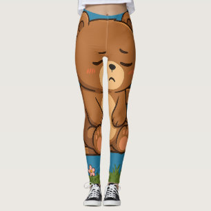 Sorglig söt teddybjörn på bänk – Känslomässig teck Leggings