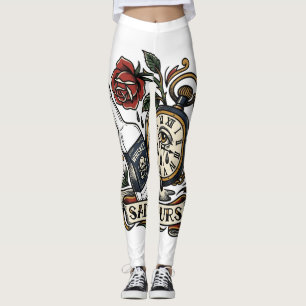 Sorgliga timmar 3am Gråtande klocka tatuering Flas Leggings