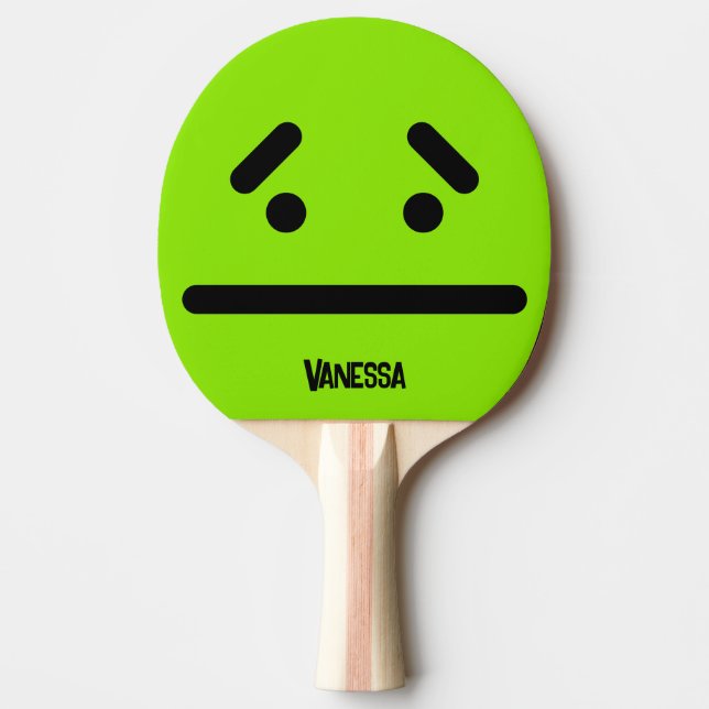 Sorgligt tomt ansikte Grönt med namn Pingisracket (Framsidan)