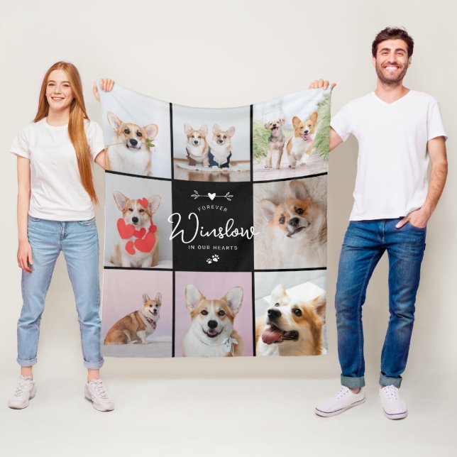 Sorgpresent För Hund Minnes Collage Förvaring Fleecefilt (På plats)