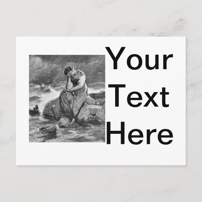 Sorgsen gotisk kvinna Vintage Sympati Konst Illust Vykort (Framsida)