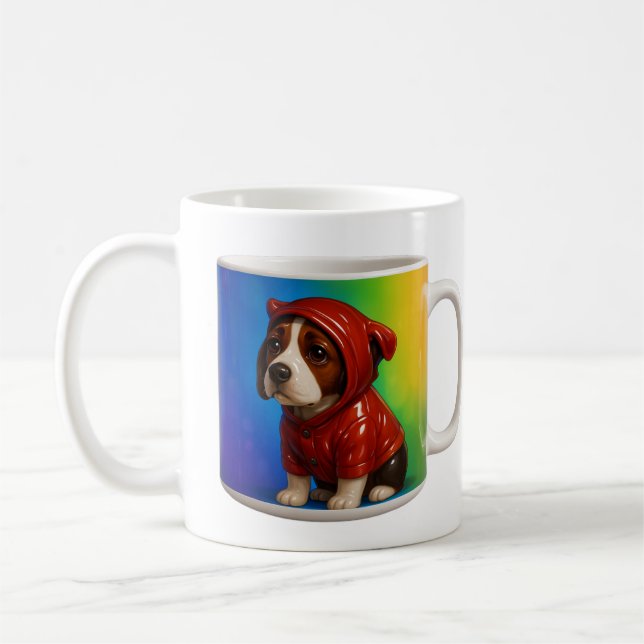 Sorgsen valp regnbåge hoodie  kaffemugg (Vänster)