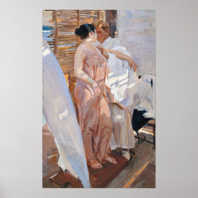 Sorolla - Rosa Robe efter badplatsen Poster (Framsidan)