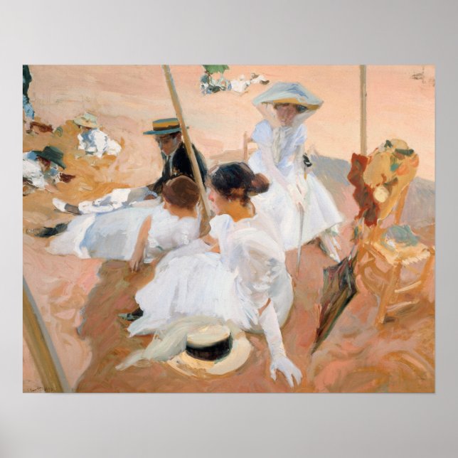 Sorolla - under middagen, vid stranden i Zarauz Poster (Framsidan)