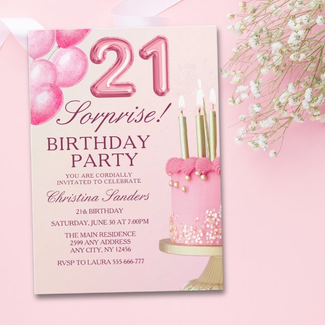 Sorprise Birthday Party 21th Birthday with Numers  Inbjudningar (Skapare uppladdad)