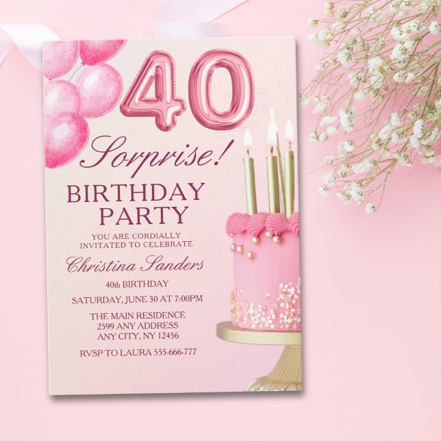 Sorprise Birthday Party 40th Birthday with Numers  Inbjudningar (Skapare uppladdad)
