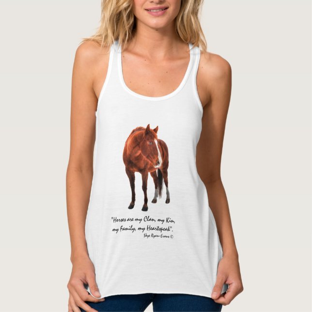Sorrel Horse och "Horses are my Klan" Citat Linne Med Racerback (Framsida)