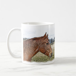 Sorrel Horse Porträtt Equine Art Illustration Kaffemugg