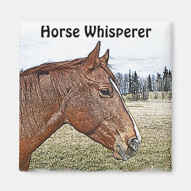 Sorrel Horse Porträtt Equine Art Illustration Magnet (Framsidan)