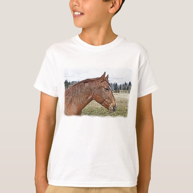 Sorrel Horse Porträtt Equine Art Illustration T-shirt (Framsida)