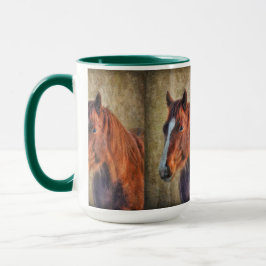 Sorrel Horse Porträtt om Rustic Grunge-effekt Mugg
