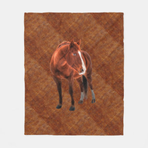 Sorrel Horse Porträtt på faux Tooled Leather BG 2 Fleecefilt