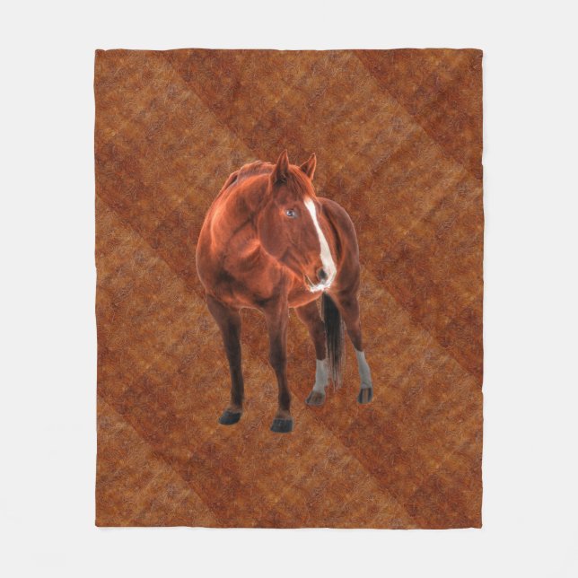 Sorrel Horse Porträtt på faux Tooled Leather BG 2 Fleecefilt (Framsidan)