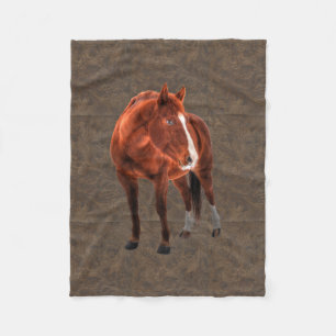 Sorrel Horse Porträtt på faux Tooled Leather BG Fleecefilt