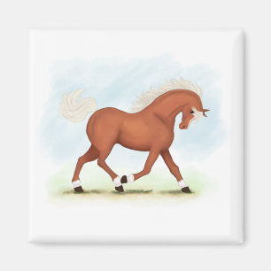 Sorrel Horse with Blaze & Socks Equestrian Magnet