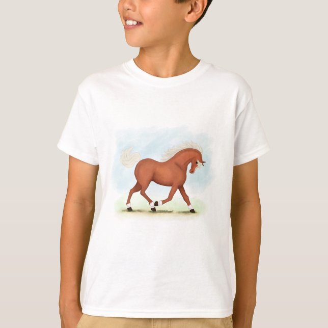Sorrel Horse with Blaze & Socks Equestrian T Shirt (Framsida)
