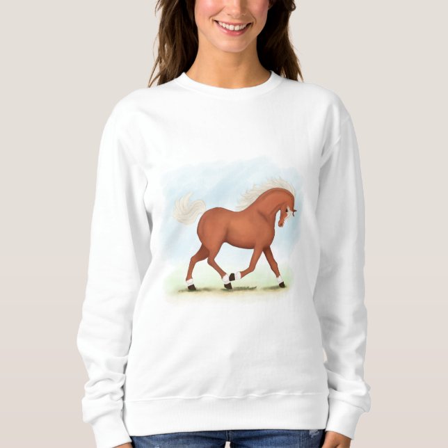 Sorrel Horse with Blaze & Socks Equestrian T Shirt (Framsida)