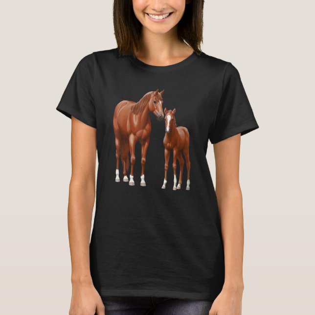 Sorrel Quarter Horse Mare & Cute Foal T Shirt (Framsida)