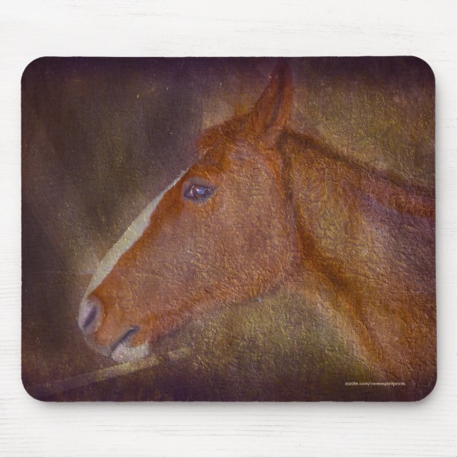 Sorrel Stallion i en Barn Stall Equine Art Musmatta (Framsidan)