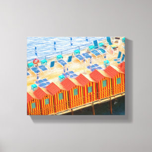 Sorrento Italien Blue Orange Beach Cabanas Canvastryck