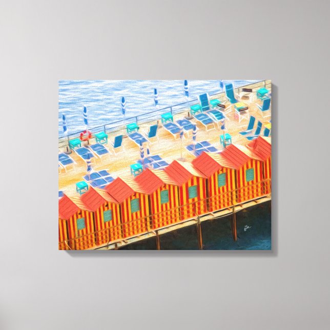 Sorrento Italien Blue Orange Beach Cabanas Large Canvastryck (Framsida)