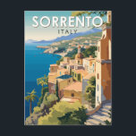 Sorrento Italien Resa Konst Vintage Vykort<br><div class="desc">Sorrento retro vektor resesign. Sittande på toppen av klippor som skiljer staden från dess hektiska hamnar,  är det känt för sina svepande vattenvyer och Piazza Tasso,  ett kafé kantat torg.</div>