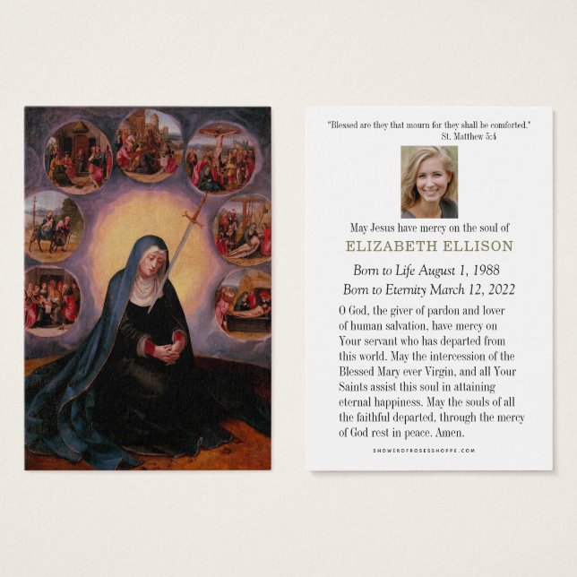 Sorrowful Virgin Mary Catholique Funeral Prayer Visitkort (Framsida & baksida)