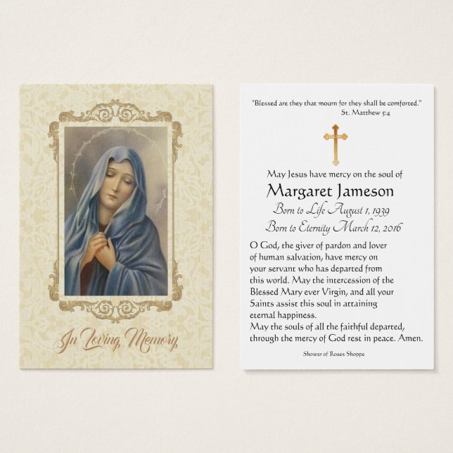Sorrowful Virgin Mary Funeral Memorial Heliga Card Visitkort (Framsida & baksida)