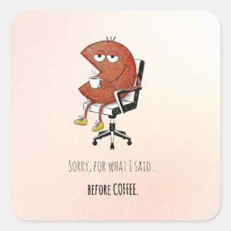 Sorry Before Coffee Retro Cartoon Laptop Decal Fyrkantigt Klistermärke