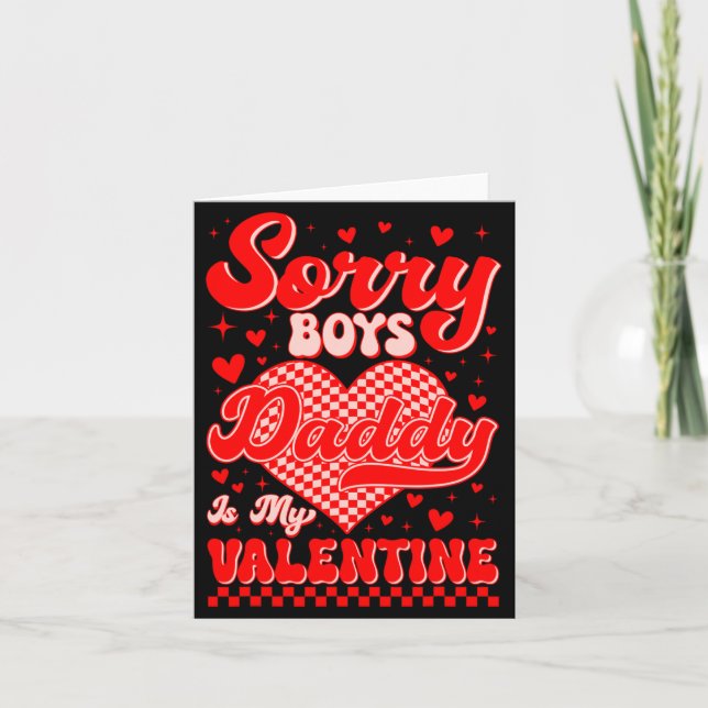 Sorry Boys Daddy Is My Valentine Checked Heart Gir Kort (Framsida)