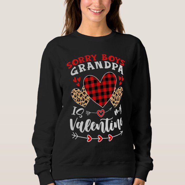 Sorry Boys Grandpa Is My Valentine Hearts Leopard  T Shirt (Framsida)