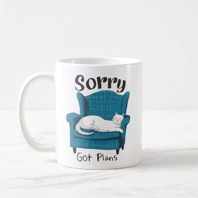 Sorry Got Plans Funny Cat Lover Gift  Kaffemugg (Vänster)