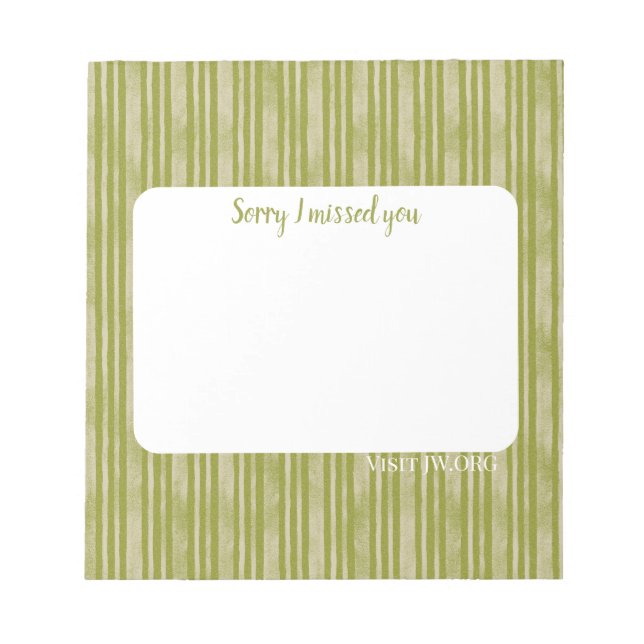 Sorry I missed you. Visit Jw.org green stripes Anteckningsblock (Framsida)