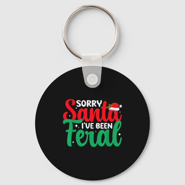 Sorry Santa I've Been Feral Funny Retro Christmas  Nyckelring (Framsida)