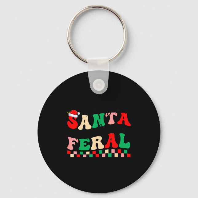 Sorry Santa I've Been Feral Funny Retro Christmas  Nyckelring (Framsida)