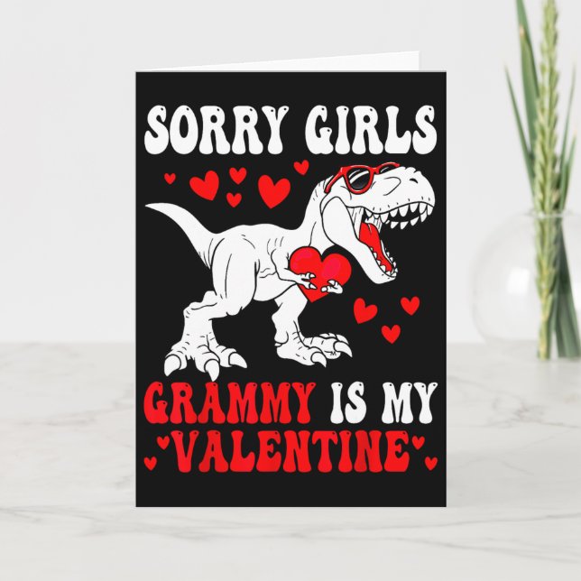 Sorry Tjejer Grammy Är Min Valentine Dinosaur Hold Kort (Framsida)
