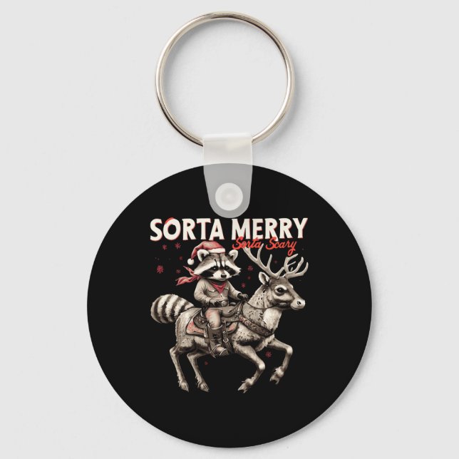 Sorta Merry Sorta Scary jul Funny Raccoon Ri Nyckelring (Framsida)