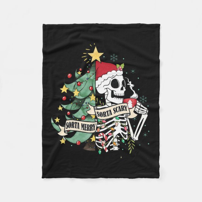 Sorta Merry Sorta Scary Skeleton Hett Cocoa Christ Fleecefilt (Framsidan)